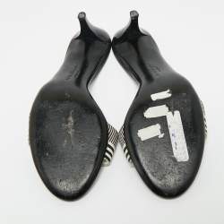 Pre Owned Salvatore Ferragamo Black/White Canvas Slide Sandals Size 37