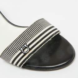 Pre Owned Salvatore Ferragamo Black/White Canvas Slide Sandals Size 37