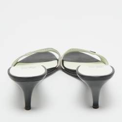 Pre Owned Salvatore Ferragamo Black/White Canvas Slide Sandals Size 37