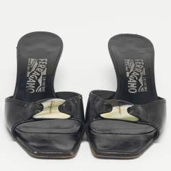 Pre Owned Salvatore Ferragamo Black Leather Slide Sandals Size 36.5