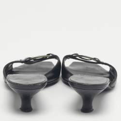 Pre Owned Salvatore Ferragamo Black Leather Slide Sandals Size 36.5