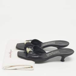Pre Owned Salvatore Ferragamo Black Leather Slide Sandals Size 36.5