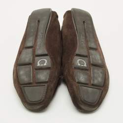 Pre Owned Salvatore Ferragamo Brown Suede Gancini Loafers Size 37.5