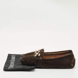 Pre Owned Salvatore Ferragamo Brown Suede Gancini Loafers Size 37.5