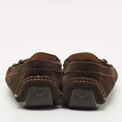 Pre Owned Salvatore Ferragamo Brown Suede Gancini Loafers Size 37.5