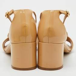 Pre Owned Salvatore Ferragamo Beige Patent Leather Gavina Ankle Strap Sandals Size 40