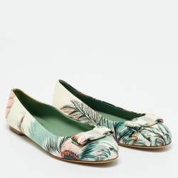 Pre Owned Salvatore Ferragamo Multicolor Leather Bow Ballet Flats Size 37.5