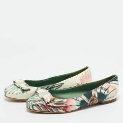 Pre Owned Salvatore Ferragamo Multicolor Leather Bow Ballet Flats Size 37.5