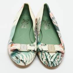 Pre Owned Salvatore Ferragamo Multicolor Leather Bow Ballet Flats Size 37.5