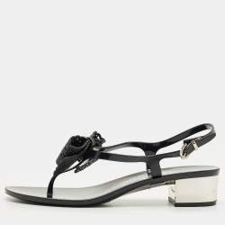 Pre Owned Salvatore Ferragamo Black Rubber per Ankle Strap Sandals Size 37.5