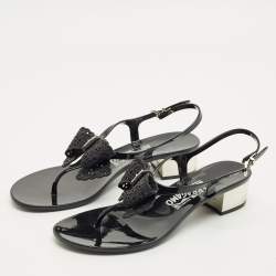 Pre Owned Salvatore Ferragamo Black Rubber per Ankle Strap Sandals Size 37.5