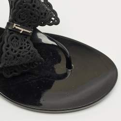 Pre Owned Salvatore Ferragamo Black Rubber per Ankle Strap Sandals Size 37.5