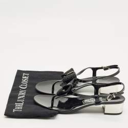 Pre Owned Salvatore Ferragamo Black Rubber per Ankle Strap Sandals Size 37.5