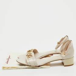 Pre Owned Salvatore Ferragamo Cream Patent Leather Como Ankle Strap Sandals Size 39