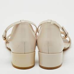 Pre Owned Salvatore Ferragamo Cream Patent Leather Como Ankle Strap Sandals Size 39