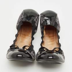 Pre Owned Salvatore Ferragamo Black Patent and Snake Embossed My Joy Scrunch Ballet Flats Size 40