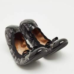 Pre Owned Salvatore Ferragamo Black Patent and Snake Embossed My Joy Scrunch Ballet Flats Size 40