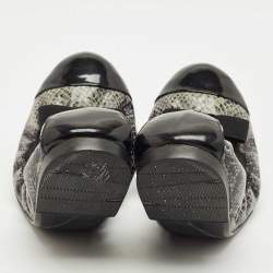 Pre Owned Salvatore Ferragamo Black Patent and Snake Embossed My Joy Scrunch Ballet Flats Size 40