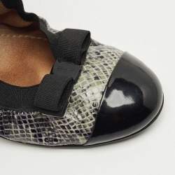 Pre Owned Salvatore Ferragamo Black Patent and Snake Embossed My Joy Scrunch Ballet Flats Size 40