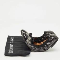 Pre Owned Salvatore Ferragamo Black Patent and Snake Embossed My Joy Scrunch Ballet Flats Size 40