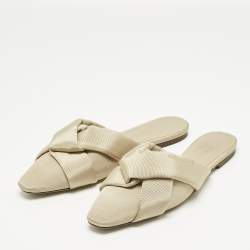 Pre Owned Salvatore Ferragamo Beige Grosgrain Flat Mules Size 39.5