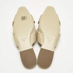 Pre Owned Salvatore Ferragamo Beige Grosgrain Flat Mules Size 39.5