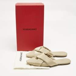 Pre Owned Salvatore Ferragamo Beige Grosgrain Flat Mules Size 39.5