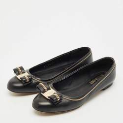 Pre Owned Salvatore Ferragamo Black Leather Varina Ballet Flats Size 37.5