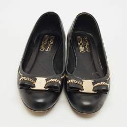 Pre Owned Salvatore Ferragamo Black Leather Varina Ballet Flats Size 37.5