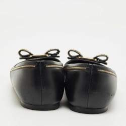 Pre Owned Salvatore Ferragamo Black Leather Varina Ballet Flats Size 37.5