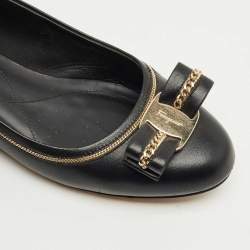 Pre Owned Salvatore Ferragamo Black Leather Varina Ballet Flats Size 37.5