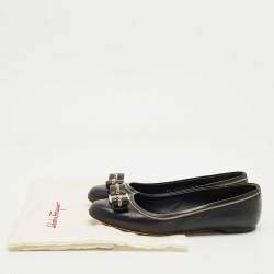 Pre Owned Salvatore Ferragamo Black Leather Varina Ballet Flats Size 37.5