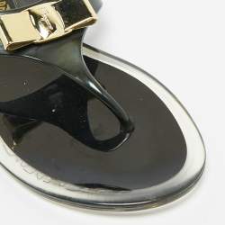 Pre Owned Salvatore Ferragamo Black Jelly Vara Bow Thong Flat Sandals Size 38.5
