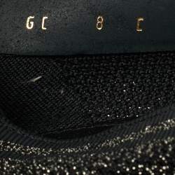 Pre Owned Salvatore Ferragamo Black/Gold Knit Fabric Varina Ballet Flats Size 38.5