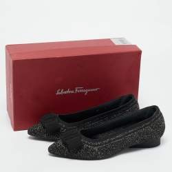 Pre Owned Salvatore Ferragamo Black/Gold Knit Fabric Varina Ballet Flats Size 38.5