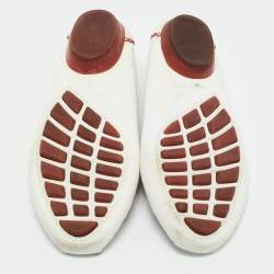 Pre Owned Salvatore Ferragamo White/Red Leather  Bow Smoking Slippers Size 39.5