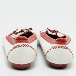 Pre Owned Salvatore Ferragamo White/Red Leather  Bow Smoking Slippers Size 39.5