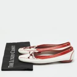 Pre Owned Salvatore Ferragamo White/Red Leather  Bow Smoking Slippers Size 39.5