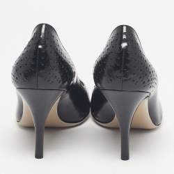 Pre Owned Salvatore Ferragamo Black Perforated Leather Round Toe Pumps Size 38.5