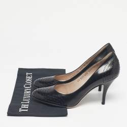 Pre Owned Salvatore Ferragamo Black Perforated Leather Round Toe Pumps Size 38.5
