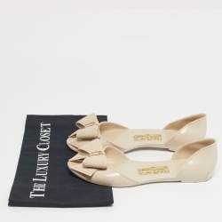 Pre Owned Salvatore Ferragamo Beige Rubber Bow Ballet Flats Size 37.5