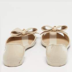 Pre Owned Salvatore Ferragamo Beige Rubber Bow Ballet Flats Size 37.5