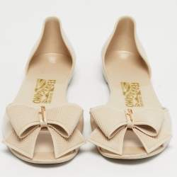 Pre Owned Salvatore Ferragamo Beige Rubber Bow Ballet Flats Size 37.5