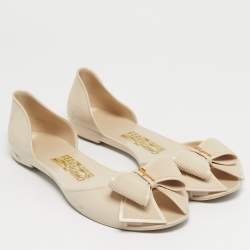 Pre Owned Salvatore Ferragamo Beige Rubber Bow Ballet Flats Size 37.5