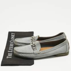 Pre Owned Salvatore Ferragamo Blue Leather Gancini Loafers Size 39.5