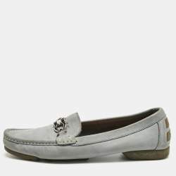 Pre Owned Salvatore Ferragamo Blue Leather Gancini Loafers Size 39.5