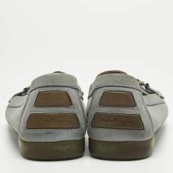 Pre Owned Salvatore Ferragamo Blue Leather Gancini Loafers Size 39.5