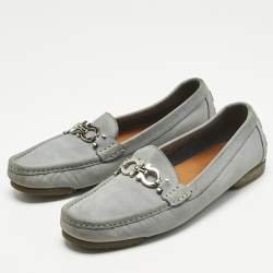 Pre Owned Salvatore Ferragamo Blue Leather Gancini Loafers Size 39.5