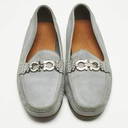 Pre Owned Salvatore Ferragamo Blue Leather Gancini Loafers Size 39.5
