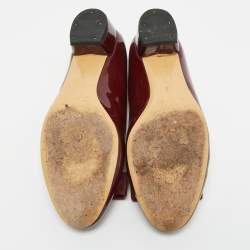 Pre Owned Salvatore Ferragamo Burgundy Patent Leather Vara Bow Block Heel Pumps Size 36